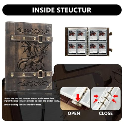Trading Card Binder – 4-Pocket 240 Cards,Sturdy Card Collection Album | Card Holder Folders For MTG,TCG,Game Cards & Sports Cards Accessories Gift(x1-Dragon-Khaki) - color: x1-Dragon-Khaki