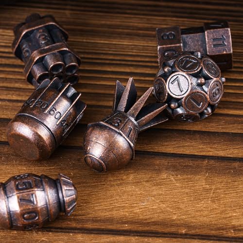 UDIXI Metal Dice Set D&D 7PCS RPG Polyhedral Metal DND Dice Set Copper | Bomb Shape, Solid Metal, Cool Design, Leather Pouch Packaging, for Dungeons and Dragons Role Playing Games Tabletop Games - color: Copper