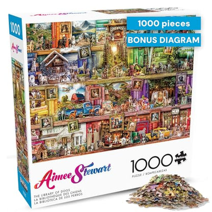 Puzzles for Adults 1000 Pieces – Buffalo Games The Library of Dogs by Aimee Stewart, Challenging 1000 Piece Puzzle for Adults with Poster, Premium Jigsaw Puzzle Made in the USA - color: Library of Dogs