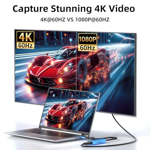 Video Capture Card with 100W PD Fast Charging, 4K 60Hz Input to 1080P 60FPS, HDMI to USB C/A, Best for Switch2/1 Steam Deck PS5 iPad & Quest 3, Pro OBS Streaming