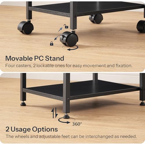 HOOBRO PC Stand, 2-Tier PC Tower Stand Fits Most Computer Towers, CPU Holder for Floor, Height Adjustable, CPU Stand with Wheels Under Desk, for Home Office, Black BB11CJ01 - color: Black
