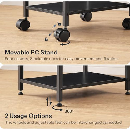 HOOBRO PC Stand, 2-Tier PC Tower Stand Fits Most Computer Towers, CPU Holder for Floor, Height Adjustable, CPU Stand with Wheels Under Desk, for Home Office, Black BB11CJ01 - color: Black