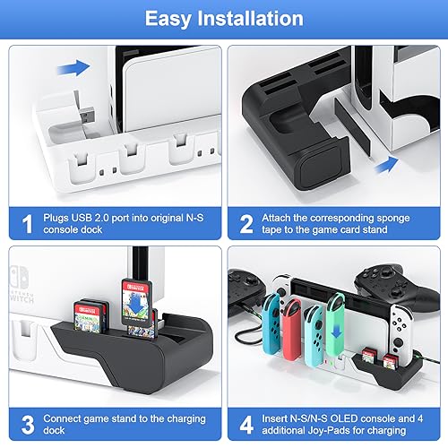 Controller Charging Dock Compatible With Nintendo Switch & OLED Model Joycons - Charges up to 6 Joycons With Game Card Storage Stand - color: Black＆White