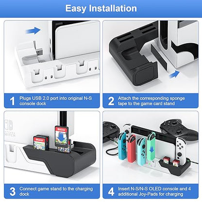 Controller Charging Dock Compatible With Nintendo Switch & OLED Model Joycons - Charges up to 6 Joycons With Game Card Storage Stand - color: Black＆White
