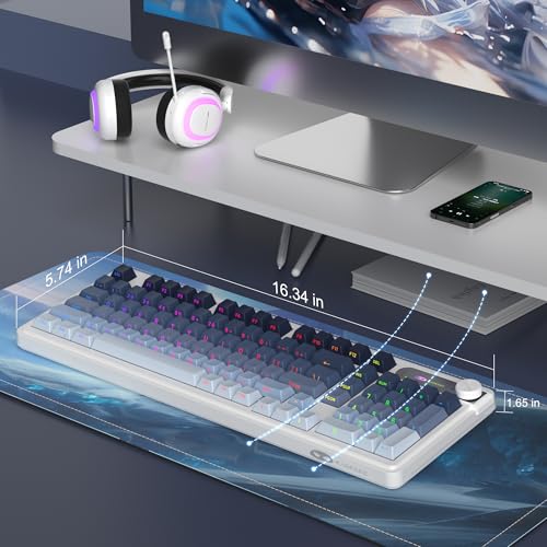 MageGee GK960 Wireless Keyboard, 98 Keys Tri-Mode BT/2.4G/Wired Membrane Gaming Keyboard, RGB Creamy Keyboard with Number Pad, Knob Control, Side Printed Keycaps, 4000mAh Battery - Black & Blue - color: Black & Blue