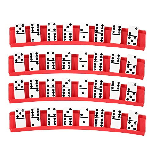 (Set of 4) Playing Card Holder for Kids Seniors, Domino Holder, Plastic Hands Free Cards Holders for Canasta, Poker Parties, Dominoes (Red) - color: Red