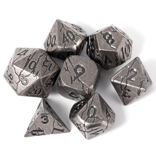 Metal Dice for DND - Ancient Cracked Pharaoh Ruins – Iron | Beautiful 7pc Polyhedral Dice Set, Smooth Rolling, Role Playing Games (RPG), Compatible with D&D, for Dungeons and Dragons - color: Ancient Iron
