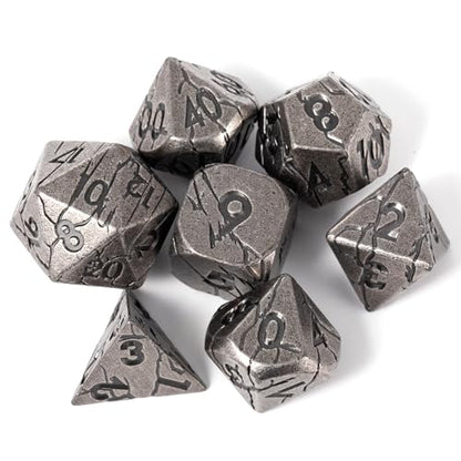Metal Dice for DND - Ancient Cracked Pharaoh Ruins – Iron | Beautiful 7pc Polyhedral Dice Set, Smooth Rolling, Role Playing Games (RPG), Compatible with D&D, for Dungeons and Dragons - color: Ancient Iron
