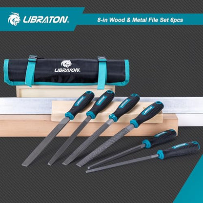 LIBRATON 6PCS Metal File Set, Metal Files, Metal Files for Steel | 5 Metal Rasp Files, 1 Wood File, 8" High-Carbon Steel Files with Rubber Handle, for Metalworking & Woodworking - style: Metal File-6PCS