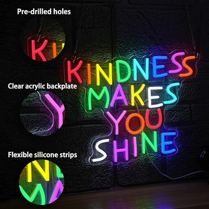 Kindness Makes You Shine Neon Sign Kindness Classroom Neon Light Be Kind LED Light Up Sign for Wall Decor Bedroom Coffee Office Party Home(12.6 * 16.54In) - style: Kindness Makes You Shine