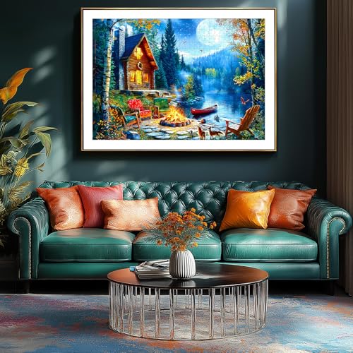 1000 Piece Jigsaw Puzzles for Adults, Lakeside Cabin with Letter | Puzzles for Adults Impossible Challenging Difficult Puzzle Gift for Adult Jigsaw Puzzle Lovers, Dust Free (27.5"x19.7") - color: Blue - Lakeside Canoe