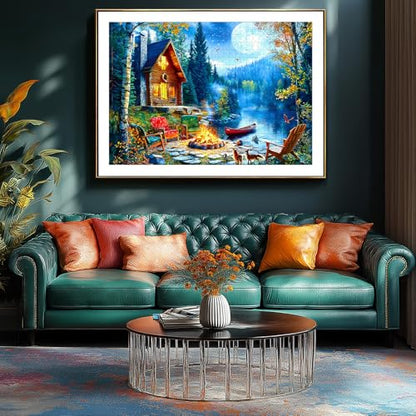 1000 Piece Jigsaw Puzzles for Adults, Lakeside Cabin with Letter | Puzzles for Adults Impossible Challenging Difficult Puzzle Gift for Adult Jigsaw Puzzle Lovers, Dust Free (27.5"x19.7") - color: Blue - Lakeside Canoe
