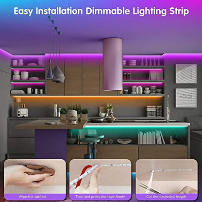 Tenmiro Led Lights for Bedroom, Music Sync LED Rope Lights APP Control with Remote, RGB Led Strip Lights for Room Kitchen Party Home Decoration (65ft) - size: 65FT