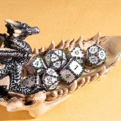 UDIXI Metal DND Dice Set Polyhedral Metal Dice Set D&D for Tabletop Games | 7-Pieces, Dragon Carved, Chain-edge Design, Metal Gift Box, DM Gift, for Dungeons and Dragons Role Playing Games - color: Chain Frame-colorful White