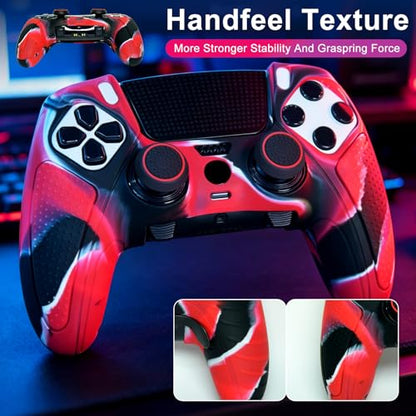 Red Black Anti-Slip Controller Skin,Studded Edition Protective Silicone Cover Skin Grips Compatible with ps5 dualsense EDG and 6 PCS Thumb Grips Caps. - color: Red Black