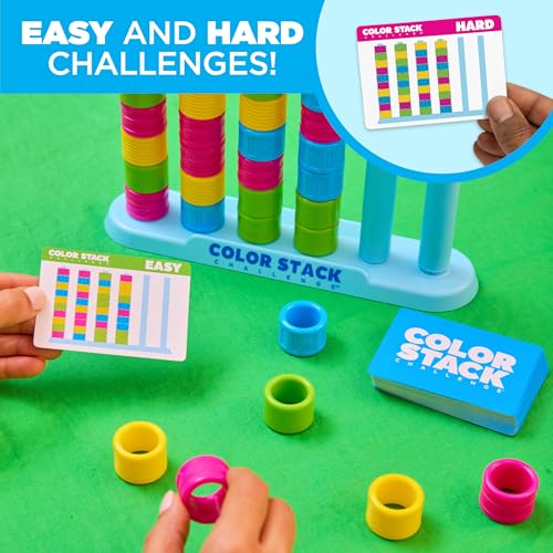 Color Stack Challenge by Relatable – A Fast-Paced Color Matching Puzzle Game for Fun Parties and Family Game Night. Includes 2 Stack Racks, 50 Challenge Cards, 80 Rings & Instructions - style: Color Stack