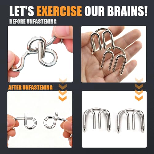 Metal Brain Teaser Puzzles Ring, 3D Interlocking Metal Wire IQ Logic Game, Challenging Iron Ring Puzzle for Adults, Educational Party Favor Travel Thinking(Type 1)