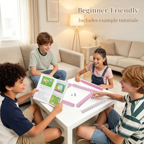 Mini American Mahjong Set - 1.18 Inch Mahjong Tile Set Complete Mahjong Cards 2026 Portable Travel Mahjong Game Set Family Tile Game for Adults- with Pink Tile Bag