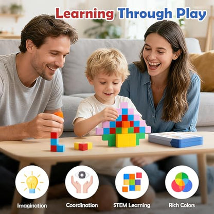 52 PCS Magnetic Blocks with Metal Box, 0.8in Mini Building Cubes Travel Toy | Magnetic Building Blocks Travel Airplane Classroom Toys for Kids Ages 3+, STEM Educational Toys for Boys Girls Birthday Gifts - color: Colorful
