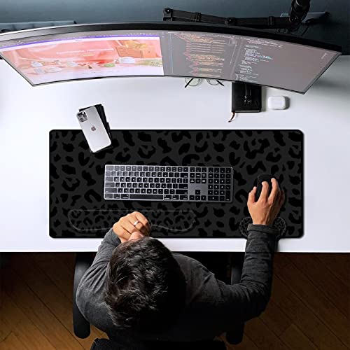 3Pcs Large Gaming Mouse Pad Desk Mat,Keyboard Mouse Wrist Rest Support Set,Extended Laptop Mouse Pad Memory Foam Non-Slip Base for Gamer Home Office(31.5x15.7in)-Black Leopard Cheetah - color: B1-Black Purple