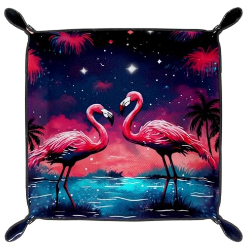 Red Flamingo Dice Tray PU Leather Dice Rolling Tray Folding Dice Holder for Dice Games, Like RPG, DND and Other Table Games - color: Multi 7