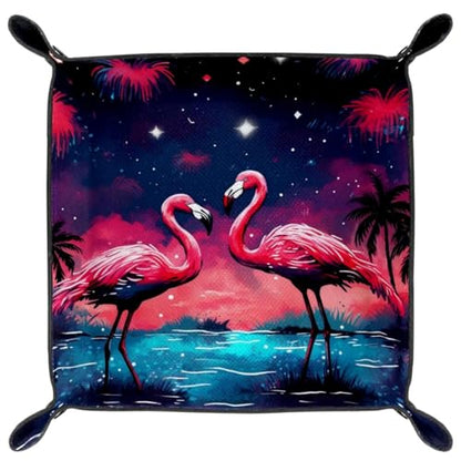 Red Flamingo Dice Tray PU Leather Dice Rolling Tray Folding Dice Holder for Dice Games, Like RPG, DND and Other Table Games - color: Multi 7