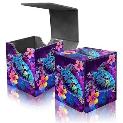Card Deck Box for MTG Commander,Collectible Trading Storage Box Fits 120+ Single Sleeved Cards Magnetic Case PU Leather for Magic Commander TCG CCG MTG,Glitter Sea Turtle - color: Glitter Sea Turtle