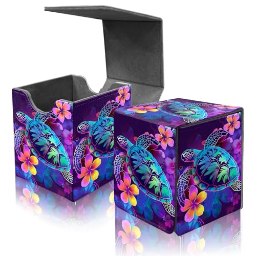 Card Deck Box for MTG Commander,Collectible Trading Storage Box Fits 120+ Single Sleeved Cards Magnetic Case PU Leather for Magic Commander TCG CCG MTG,Glitter Sea Turtle - color: Glitter Sea Turtle