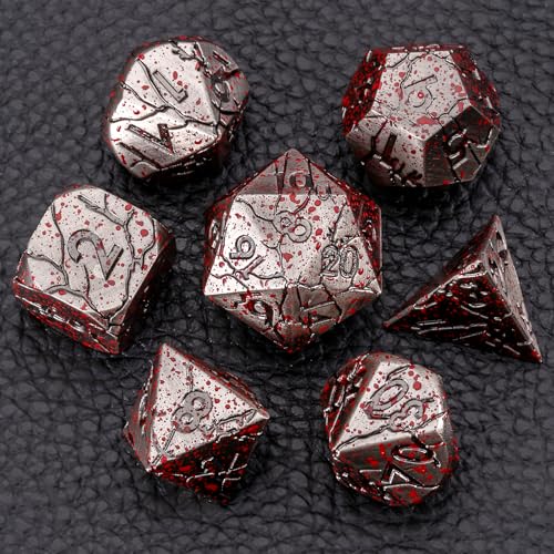 Bloodstained Metal DND Dice Set Blood Polyhedral D&D Dice for Dungeons and Dragons TTRPG RPG D&D Dice Gift Box - color: Antique Bloodstain