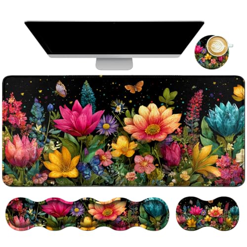 Memory Foam Keyboard Wrist Rest Desk Mat Set, Flower Darkness - color: Flower Darkness, size: 4Pcs Memory Foam Pad