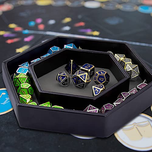 SIQUK Dice Tray with Lid Hexagon Dice Rolling Tray Dice Holder for Dice Games Like RPG, DND and Other Table Games, Gray - color: Gray