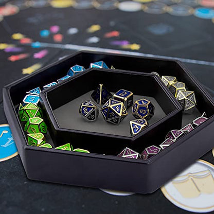 SIQUK Dice Tray with Lid Hexagon Dice Rolling Tray Dice Holder for Dice Games Like RPG, DND and Other Table Games, Gray - color: Gray