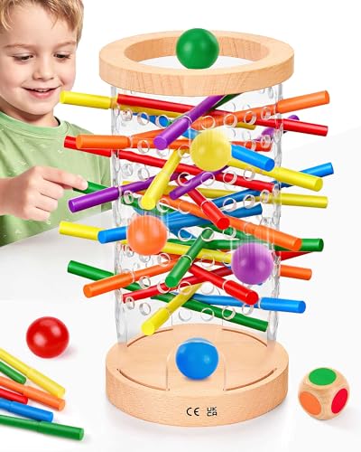 Montessori Wooden Board Games for Kids Ages 4-8, 42 Wooden Sticks Game Quick Setup, Board Games for Kids 4-6, Fine Motor Skills Toy Montessori Toys for 3 4 5 6 Year Olds, Family Games Gift Boys Girls