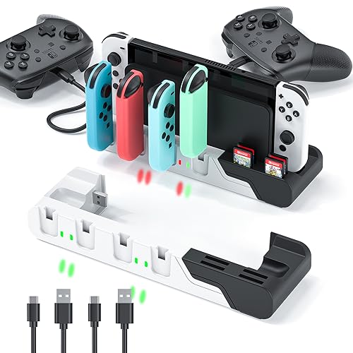 Controller Charging Dock Compatible With Nintendo Switch & OLED Model Joycons - Charges up to 6 Joycons With Game Card Storage Stand - color: Black＆White