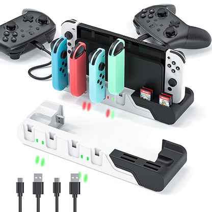 Controller Charging Dock Compatible With Nintendo Switch & OLED Model Joycons - Charges up to 6 Joycons With Game Card Storage Stand - color: Black＆White