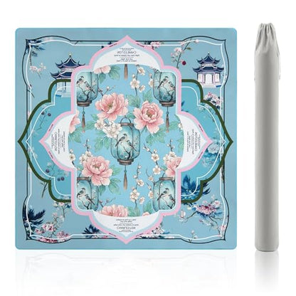 Chinoiserie Mahjong Mat with Rules Non Slip Table Cover Pavilion Design | 31.5"x31.5" with Velvet Storage Bag for Mahjong Poke Board Card Tile Games - color: Chinoiserie Light Gray