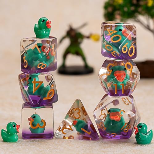 DND Duck-Resin Dice Set, Swan Polyhedral D&D D and D Dice Inclusion Dice for Dungeons and Dragons MTG RPG for Ages 15 and Up - color: Duck-green