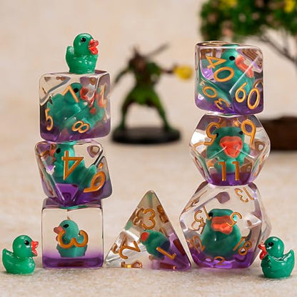 DND Duck-Resin Dice Set, Swan Polyhedral D&D D and D Dice Inclusion Dice for Dungeons and Dragons MTG RPG for Ages 15 and Up - color: Duck-green