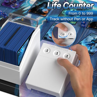 Proijeut Mtg Deck Box with Life Counter, Commander Deck Box Fits 100 Double-Sleeved Cards, Magic Card Storage Box with Commander Display & Dice Tray, Fit for MTG, TCG, CCG (White) - color: White