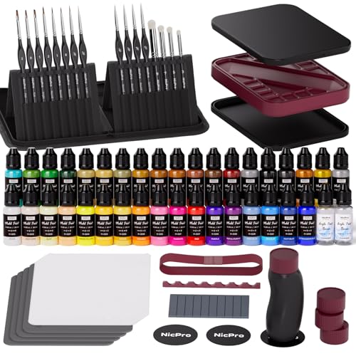 Nicpro All-in-One Miniature Painting Kit with 36 Model Paints & Wet Palette | Stay Wet Palette, 16PCS Detail Paint Brushes Drybrush with Bag, Magnetic Painting Handle, Sponges, Pallet Paper, Brush Holder - color: 36 Model Paint + Wet Palette