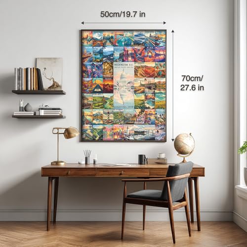 50 States & Washington, D.C. Jigsaw Puzzles for Adults 1000 Pieces, United States 1000 Piece Puzzle, Travel Poster Design of Family Puzzle,challenging Puzzle,USA States Puzzle
