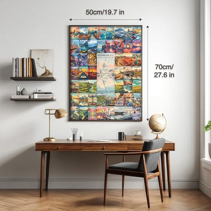 50 States & Washington, D.C. Jigsaw Puzzles for Adults 1000 Pieces, United States 1000 Piece Puzzle, Travel Poster Design of Family Puzzle,challenging Puzzle,USA States Puzzle