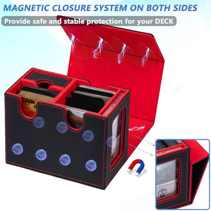 MTG Deck Box for Commander with Dice Tray,Designed for MTG Commander | Card Deck Box Fits 200+ Double Sleeved Cards,Card Storage Box with 3 Dividers 2 card holder - color: Red