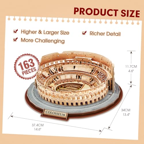 CubicFun Rome Colosseum 3D Puzzles for Adults Kids Model Kit, 163 Pieces