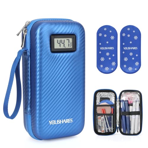 YOUSHARES Insulin Cooler Travel Case with Temperature Display, GLP-1 Diabetic Medicine Cooling Bag for Mounjaro, Refrigerated Diabetes Storage Kit with 2 TSA Approved Ice Pack - color: 00_blue