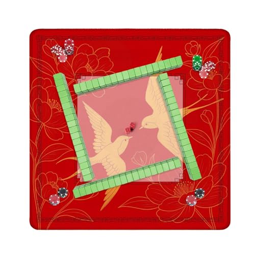 Mahjong Mat 31.5" x 31.5" Elegant Chinese Oriental Elegant Swallow Bird Peony Flower Golden line Non-Slip Noise Reduction Mahjong Tiles Table Cover for Dominoes Poker Card Board and Tile Games - color: Color3