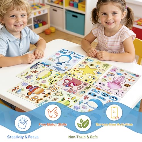 Dizdkizd Ocean Stickers for Kids, Make a Face Sea Animal Sticker Sheets with 10 Faces and 1 Scene Card, Under The Sea Party Favors, Fun Crafts Activities and Classroom Rewards - style: Marine