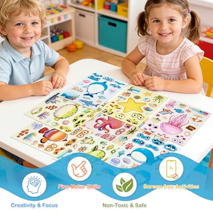Dizdkizd Ocean Stickers for Kids, Make a Face Sea Animal Sticker Sheets with 10 Faces and 1 Scene Card, Under The Sea Party Favors, Fun Crafts Activities and Classroom Rewards - style: Marine