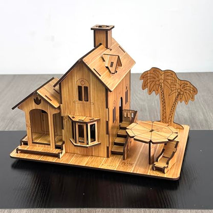 3D Puzzles for Adults, Log Cabin DIY Wooden House Model Kits for Adults to Build, Country Cottage Building Model, 3D Jigsaw Brain Teaser Puzzle, Dollhouse (Seaside Villa)