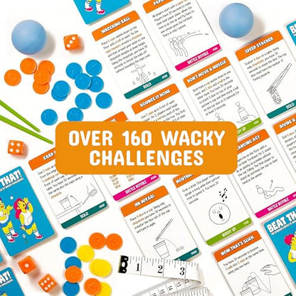 Gutter Games Beat That! Family Game Night Set - 160 Wacky Skill Challenges - Fun Party Activities for Kids and Adults - Interactive Group Game for Birthdays, Holidays, and Gatherings - style: Beat That! Core Game